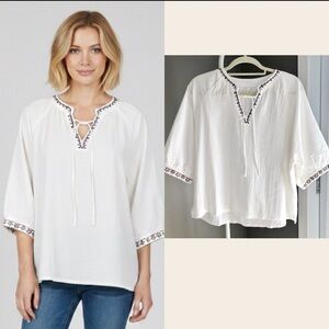 Vintage Minimalist White Oversized Relaxed Fit 3/4 sleeves blouse shirt. Large.